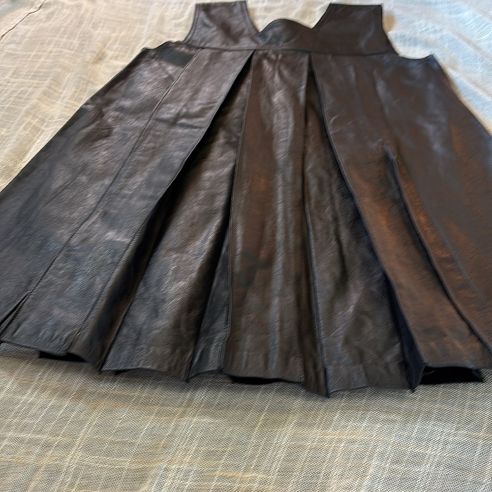 Pleated Genuine Leather Mini Dress, British GameBirds, Medium, EUC, Black - Picture 2 of 14